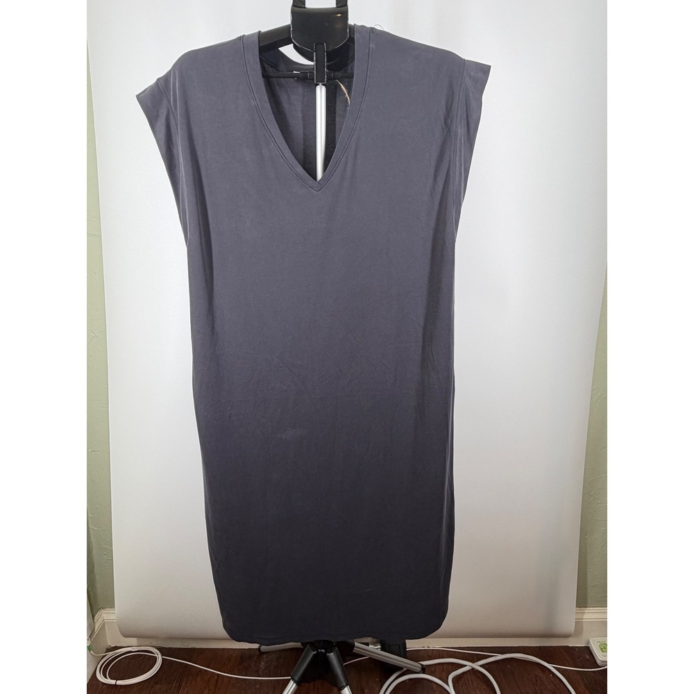 Ces Femme Charcoal Gray‎ V-Neck Sleeveless Modal Blend Midi Shift Dress Womens M